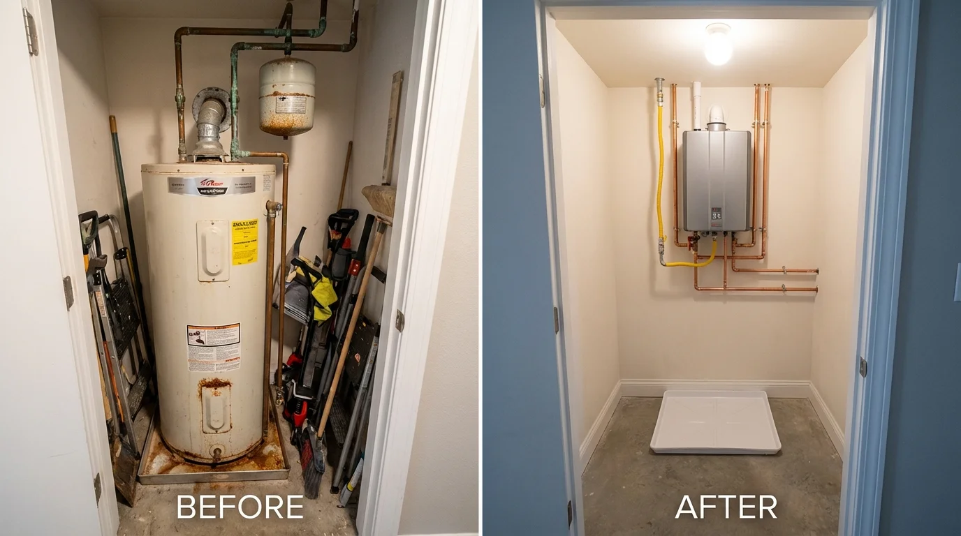 Tank water heater versus wall-mounted tankless unit comparison for Meeker, OK homeowners