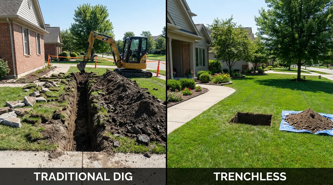 Trenchless sewer repair with minimal yard damage versus traditional excavation in Meeker, OK